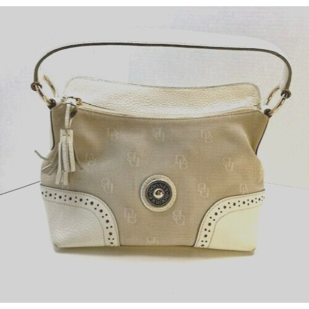 Dooney & Bourke Monogram Signature Shoulder Bag White Cream with tassel